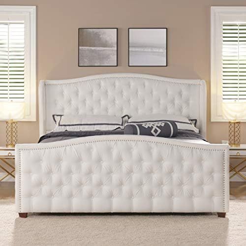 Jennifer Taylor Home Marcella Tufted Wingback Bed, King, Bright White | Amazon (US)