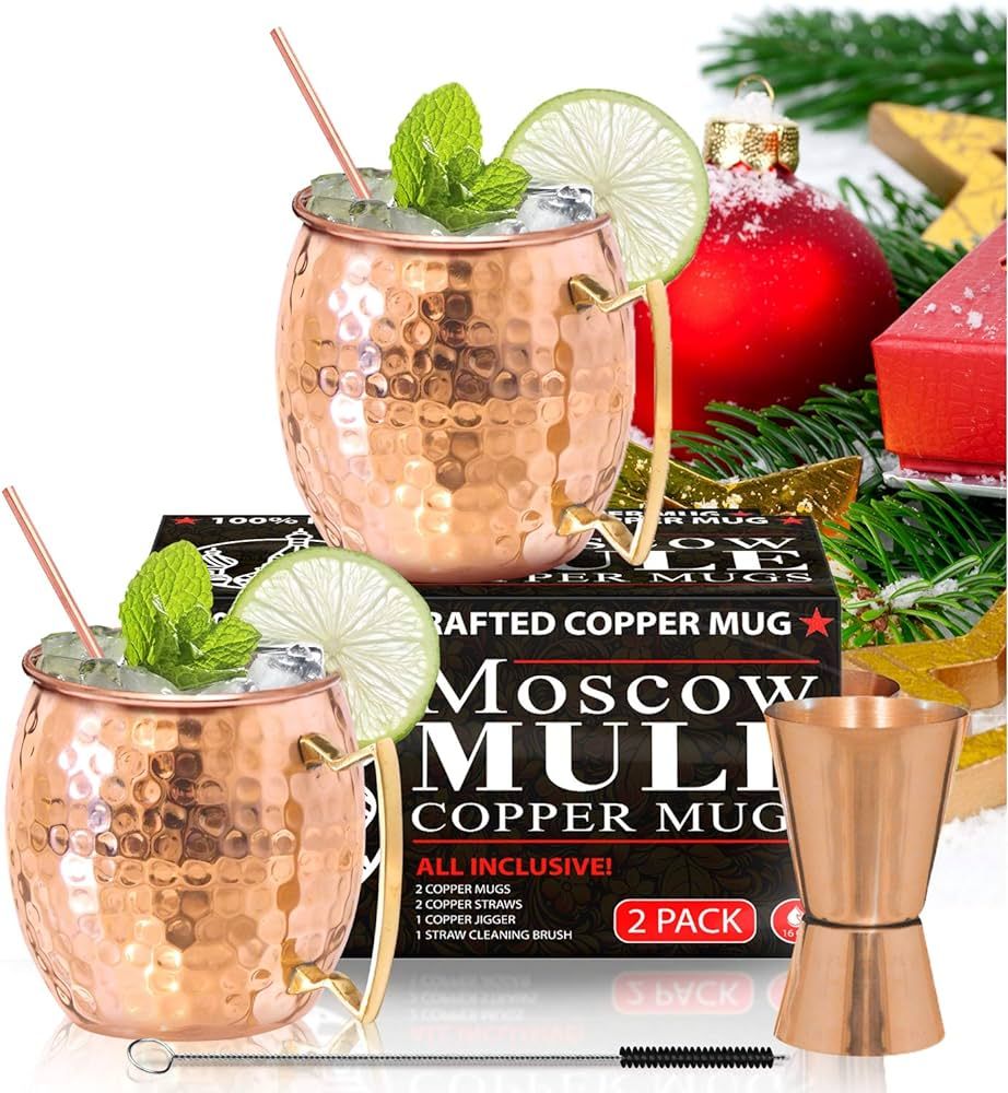 Benicci Moscow Mule Copper Mugs - Set of 2 - 100% HANDCRAFTED - Food Safe Pure Solid Copper Mugs ... | Amazon (US)
