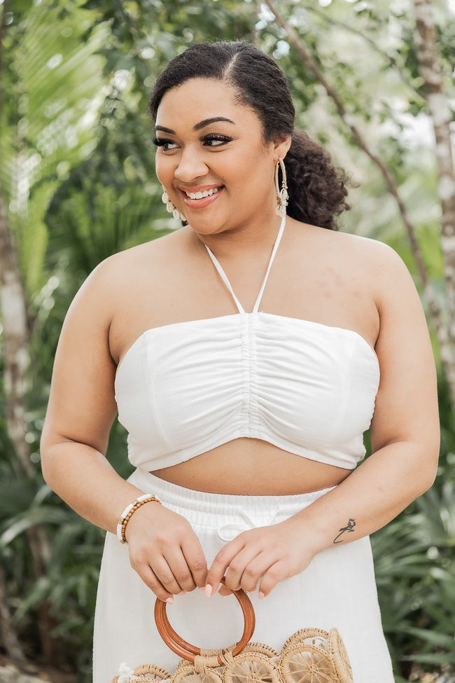 Inner Poise Ivory Halter Crop Blouse | The Pink Lily Boutique