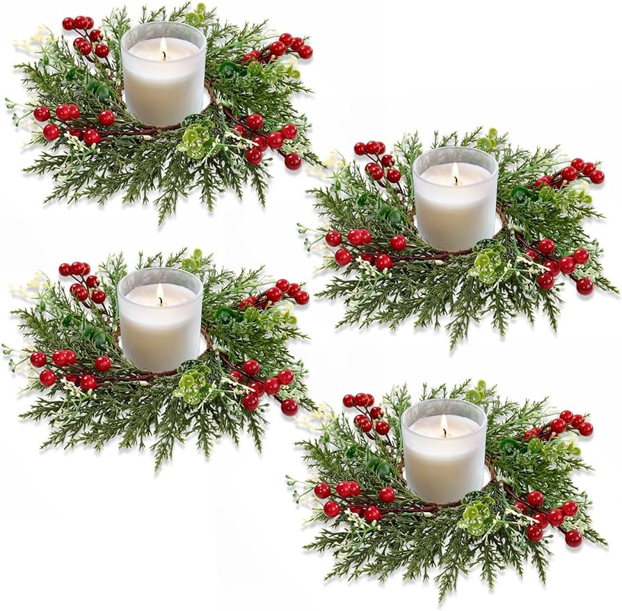 SOMYTING Christmas Candle Rings Wreaths Christmas Kitchen Cabinet Wreaths Mini Xmas Wreaths Table... | Amazon (US)