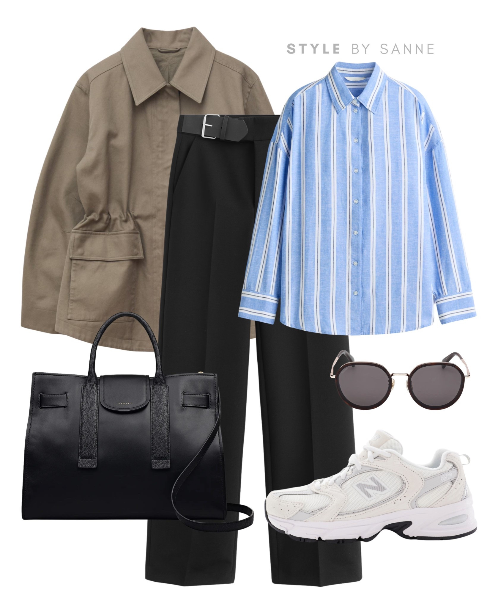 A relaxed utility jacket paired with tailored black trousers and a blue striped shirt creates a balanced mix of casual and polished. Finished with clean sneakers, a structured bag and minimal accessories for an effortless everyday look.💞

#LTKworkwear #LTKstyletip #LTKspring