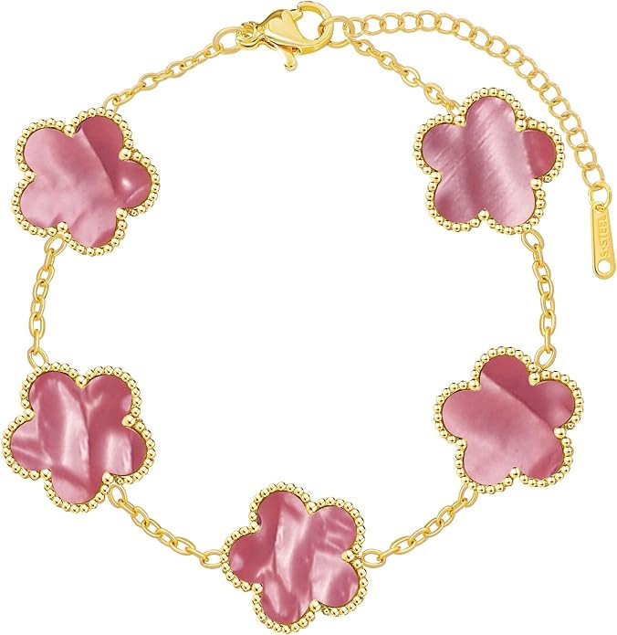 Four Leaf Clover Bracelet for Women 18K Gold Plated Stainless Steel Lucky 4 Leaf Chain Link Adjus... | Amazon (US)