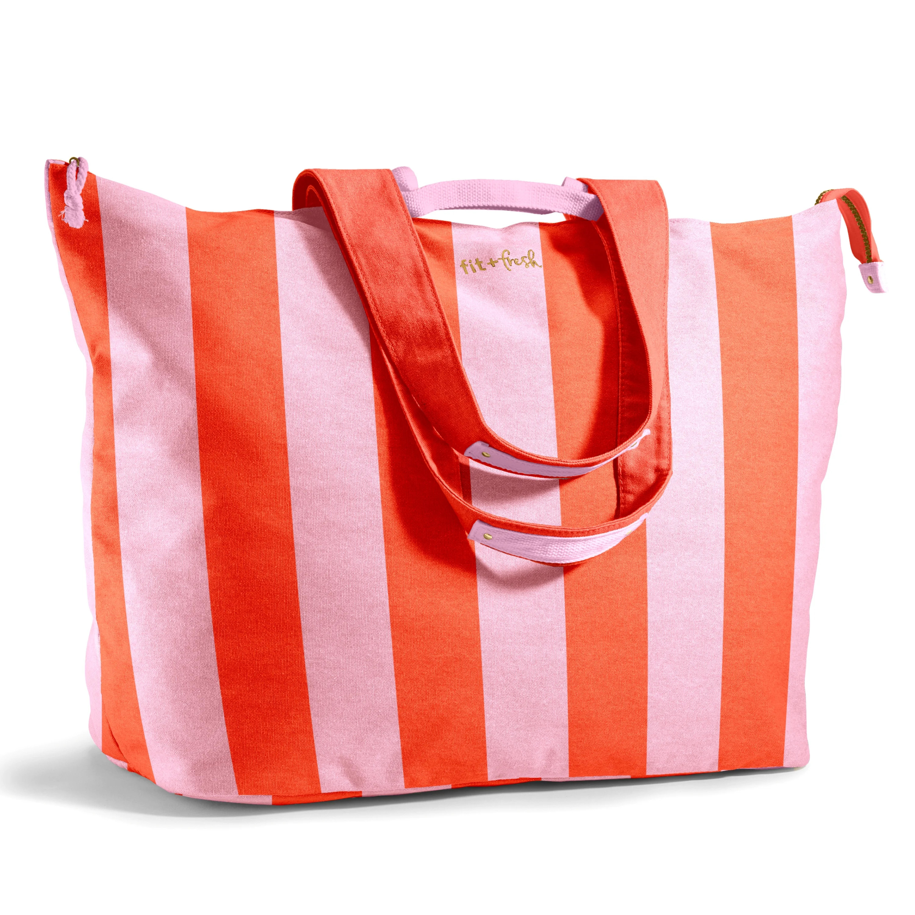 Fit + Fresh All The Things XL Tote Bag, Travel & Overnight Bag, Pink Stripe - Walmart.com | Walmart (US)