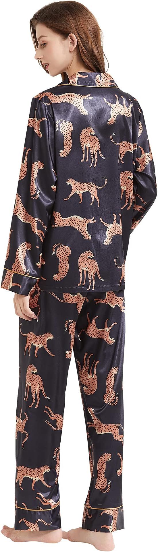 Belle Heure Women’s Silk Satin Classic Long Sleeve Pajamas Button Down Silky Floral Animals Pat... | Amazon (US)