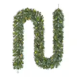 Home Accents Holiday 9 ft. Wesley Long Needle Pine LED Pre-Lit Artificial Christmas Garland 23PG7... | The Home Depot