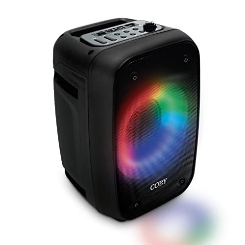 Coby Blaze Light-Up Bluetooth Speaker | True Wireless Portable Speaker with 3 Light Modes | Music & Call Controls | Rechargeable Boombox Karaoke Music Player with Handle | USB, FM, TF Card, Mic Input | Amazon (US)