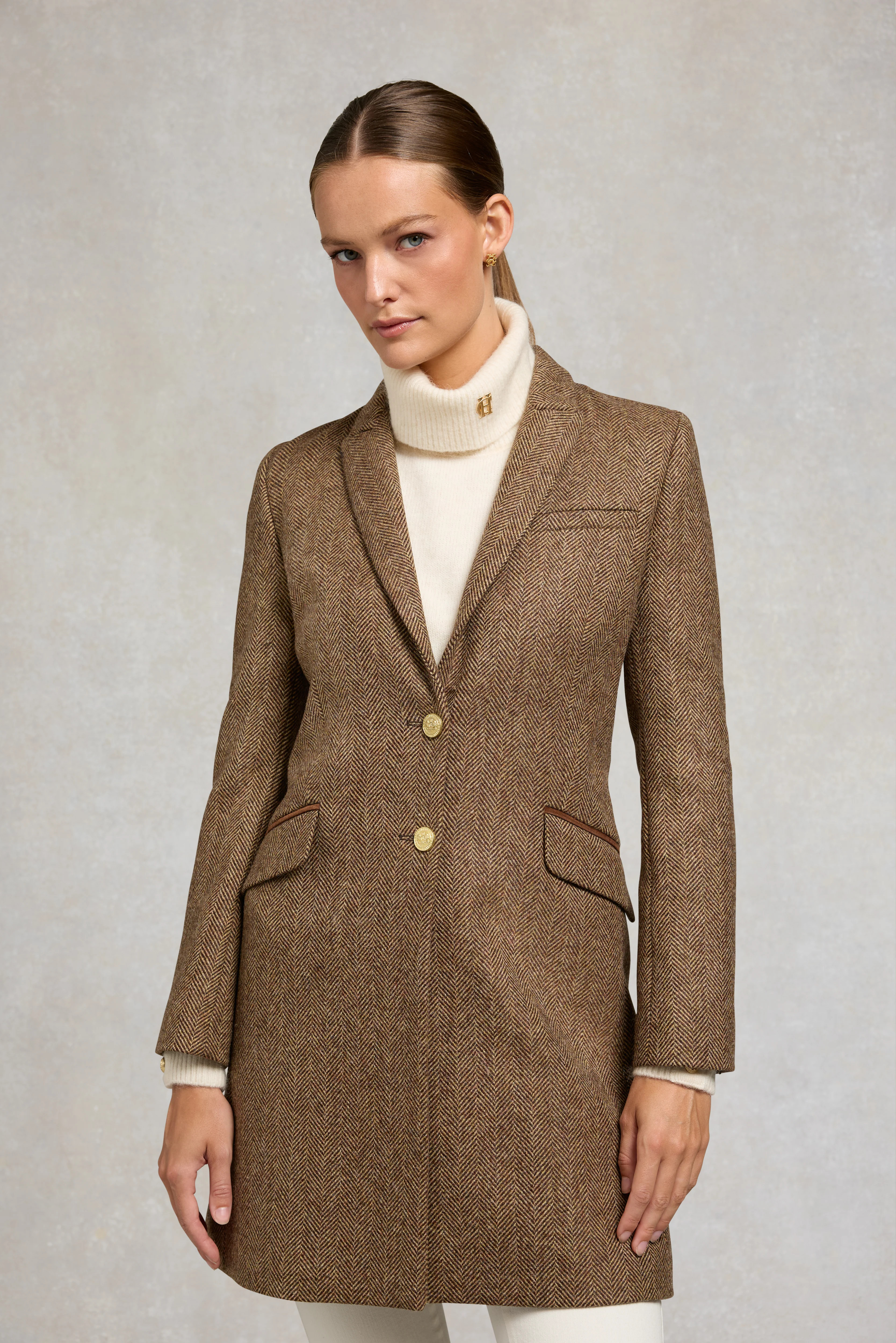 Highgrove Coat (Large Scale Brown Herringbone) | Holland Cooper