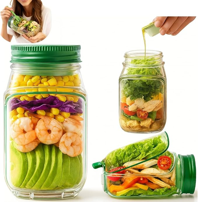 ORIGINAL SALAD POD- Salad Pod Mason Jar Side Open, Original Salad Jar with Side Opening for Lunch... | Amazon (US)