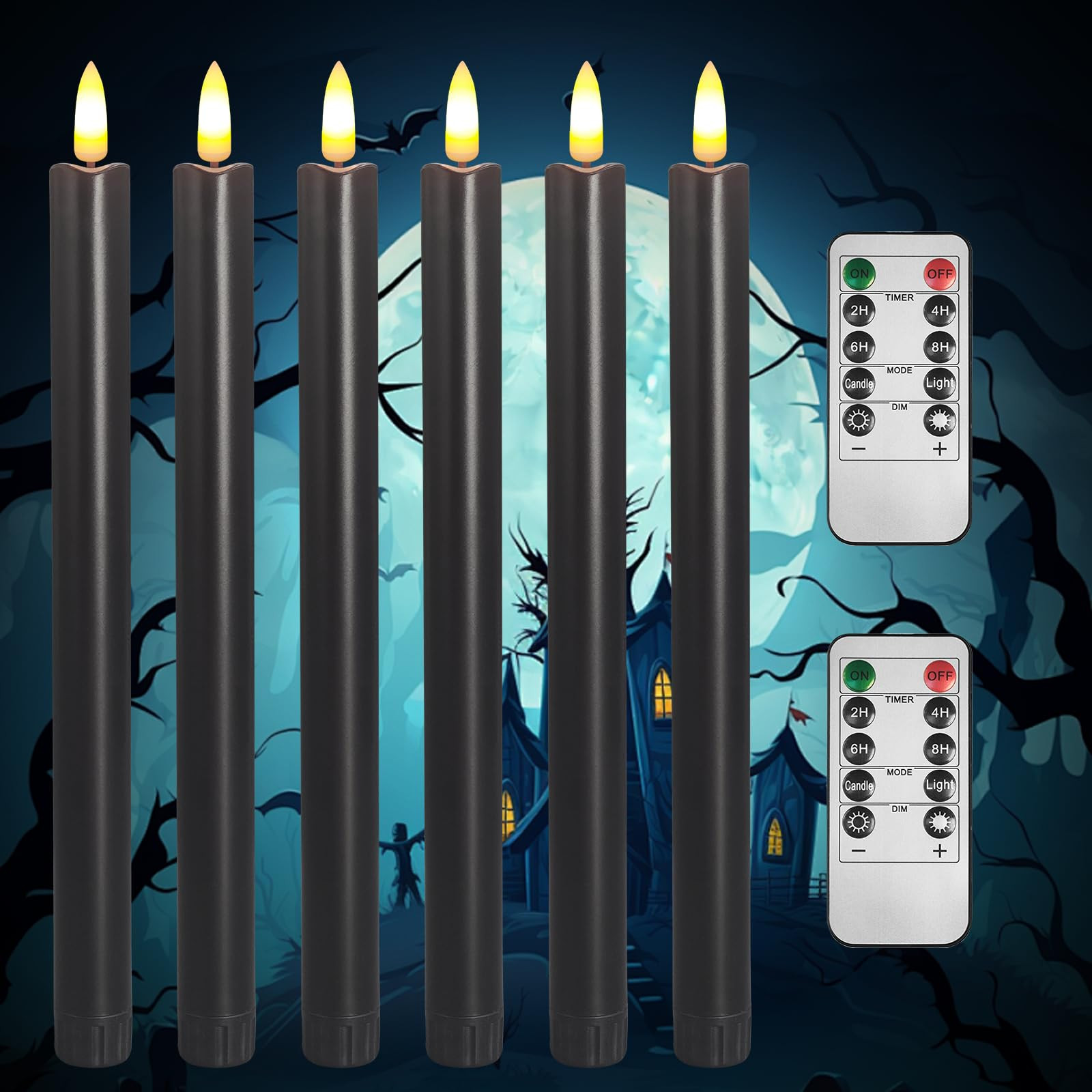 Black Flameless Taper Candles, 6 Pack, 0.78 x 9.9 Inches, Halloween Taper Candles with 2 Remotes,... | Amazon (US)