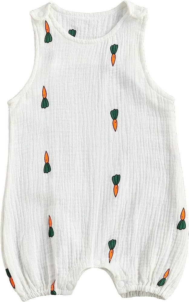 Infant Baby Girl Boy Cotton Linen Romper Sleeveless Cute Print Bodysuit Jumpsuit Onesie Summer Outfi | Amazon (US)