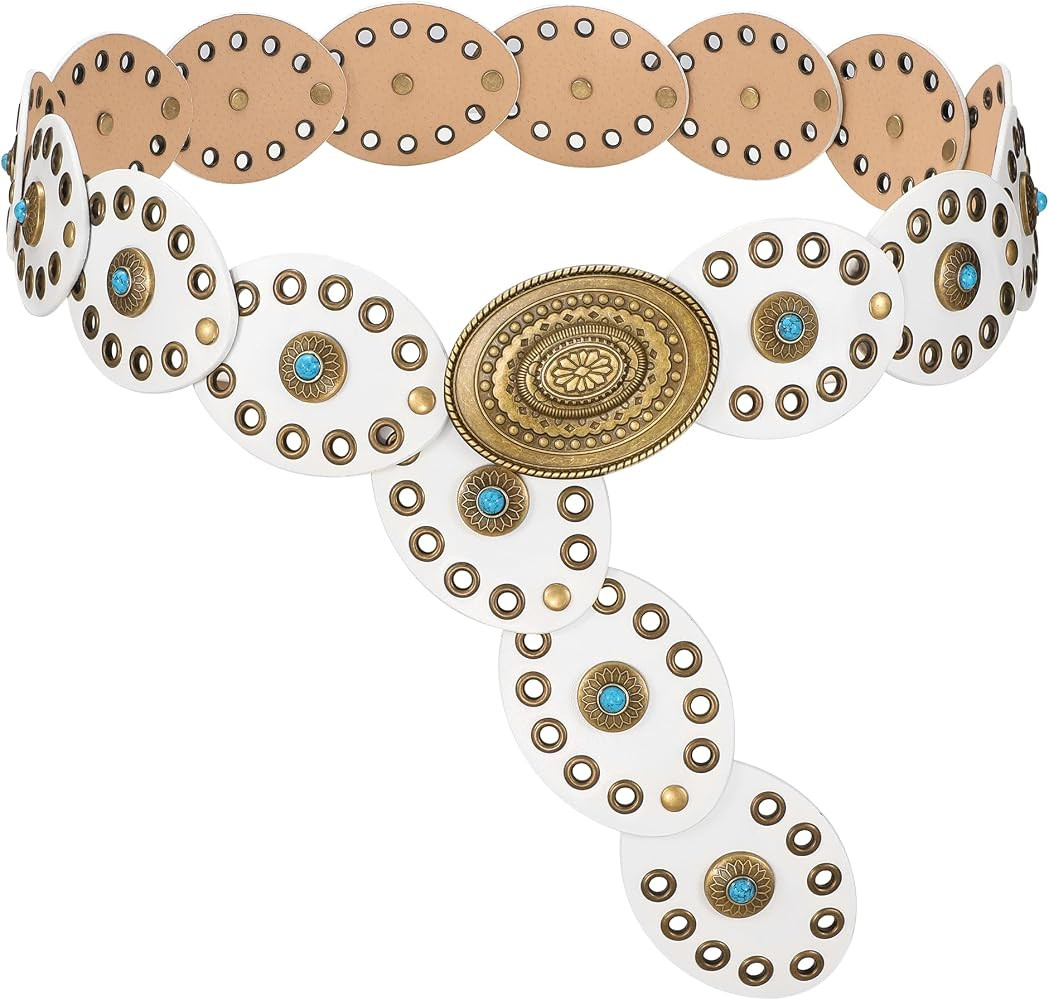 WERFORU Women Western Belts Wide Disc Belt with Turquoise for Dress Cowgirl Country Belt Boho Con... | Amazon (US)