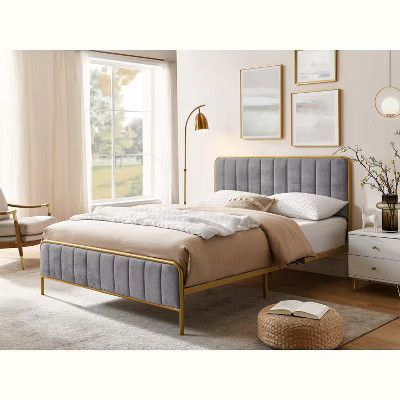PAGED Queen Size Bed Upholstered Bed Frame with Tufted Headboard, Sturdy Frame and Legs, Easy Assembly, Noise Free, Gray | Target