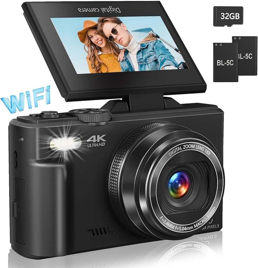 Digital Camera for Photography, 4K Vlogging Camera for YouTube 3" 180° Flip Screen 18X Digital Z... | Amazon (US)