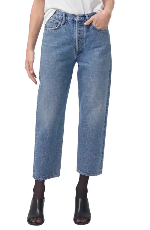 AGOLDE '90s Crop Loose Straight Leg Organic Cotton Jeans in Passenger Md Indigo at Nordstrom, Size 2 | Nordstrom