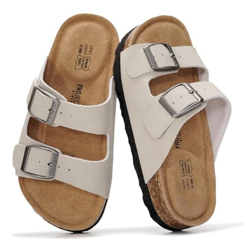 Project Cloud 100% Genuine Leather Kids Sandals - Natural Cork Footbed Non-Slip Slides for Kids - Lightweight Boys & Girls Sandals - Water-Resistant Girls & Boys Sandals (LittleVenita, DOVEGRY,1K) | Amazon (US)