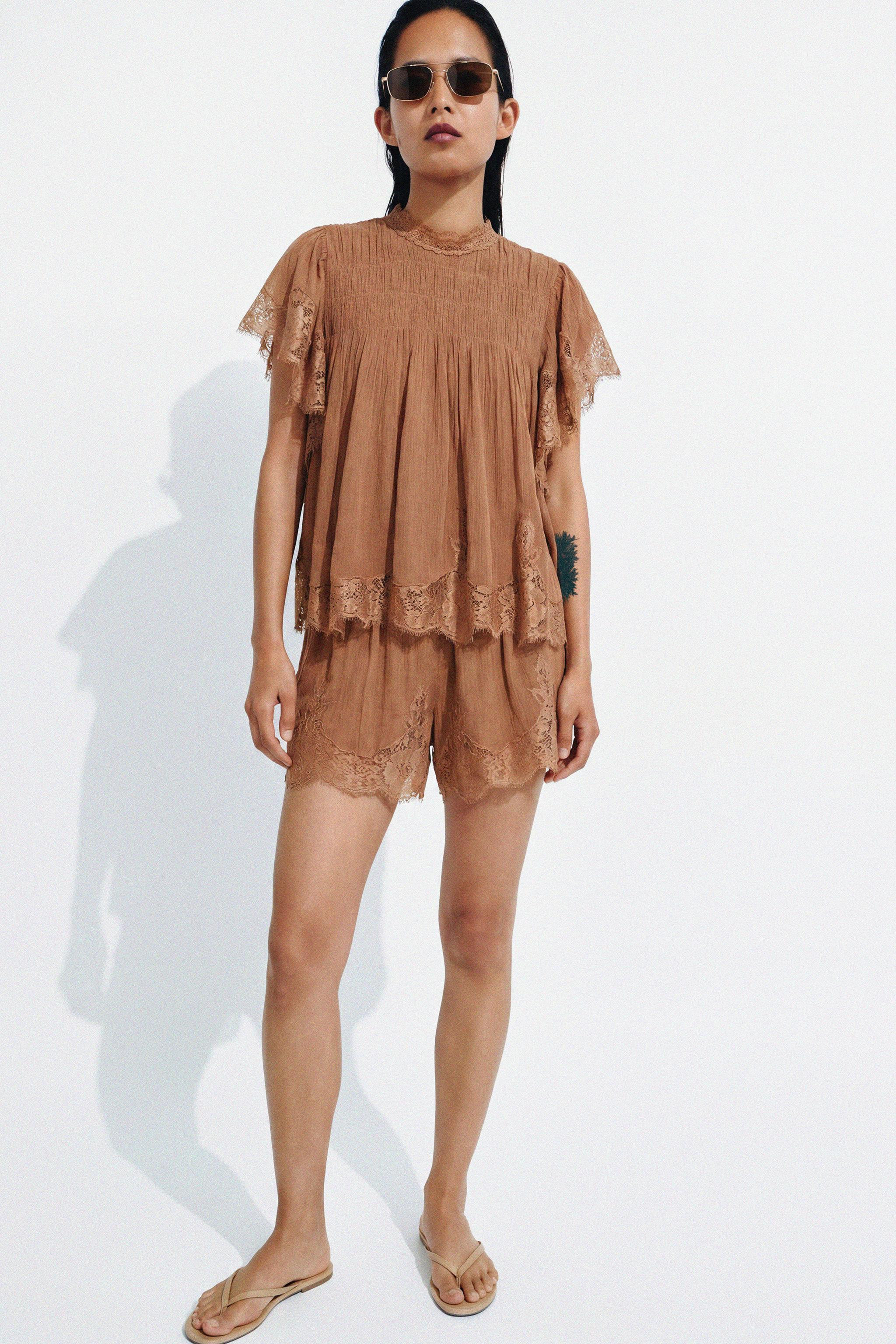 ZW COLLECTION LACE SHORTS | Zara US