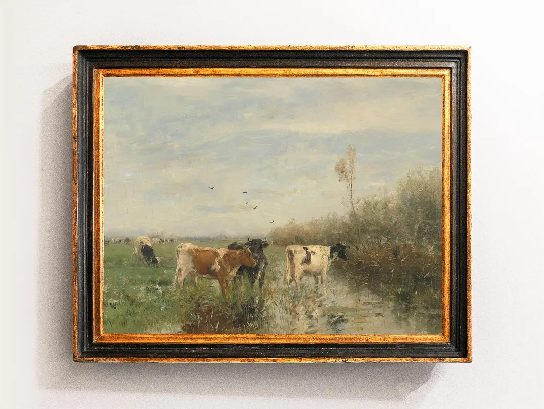 Cows Painting, Country Landscape, Riverside Painting, Cows Lover Gift, Vintage Art, Mailed Print ... | Etsy (US)