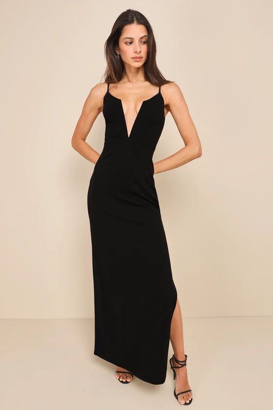 Beyond Sultry Black Plunge Sleeveless Maxi Dress | Lulus
