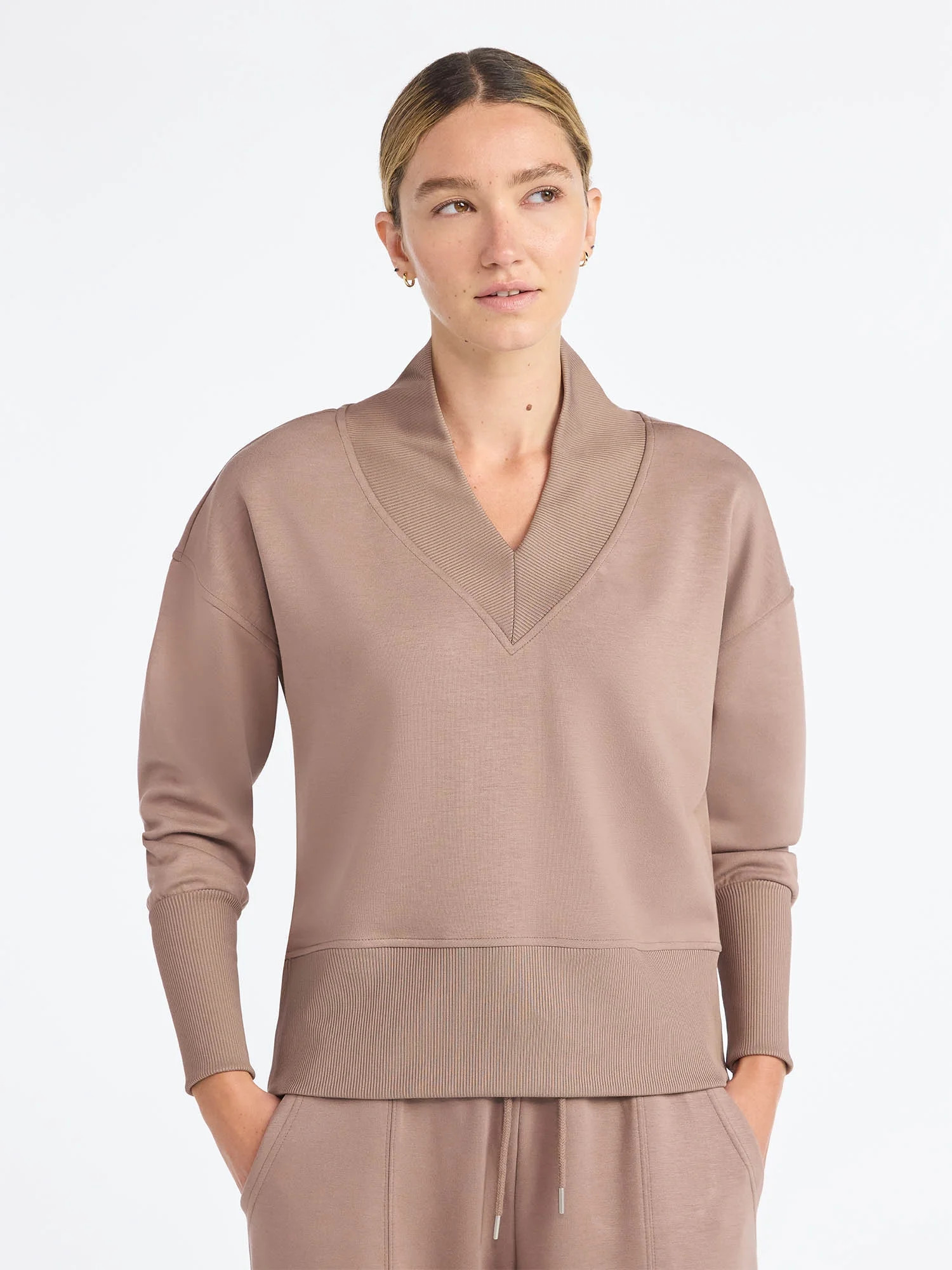 Scoop Women's and Women's Plus New Scubaknit V Neck Sweatshirt, Sizes XS-4X | Walmart (US)