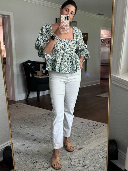 Cute spring outfit. Wearing size medium in the shirt and 28 in the pants. TTS on both  

#LTKSeasonal #LTKstyletip
