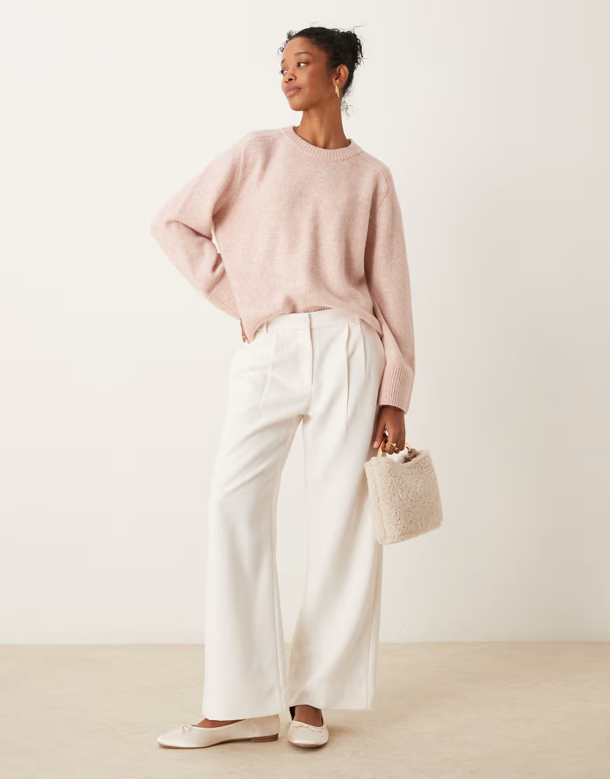 Abercrombie & Fitch wide leg tailored pants in cream-Gray | ASOS (Global)