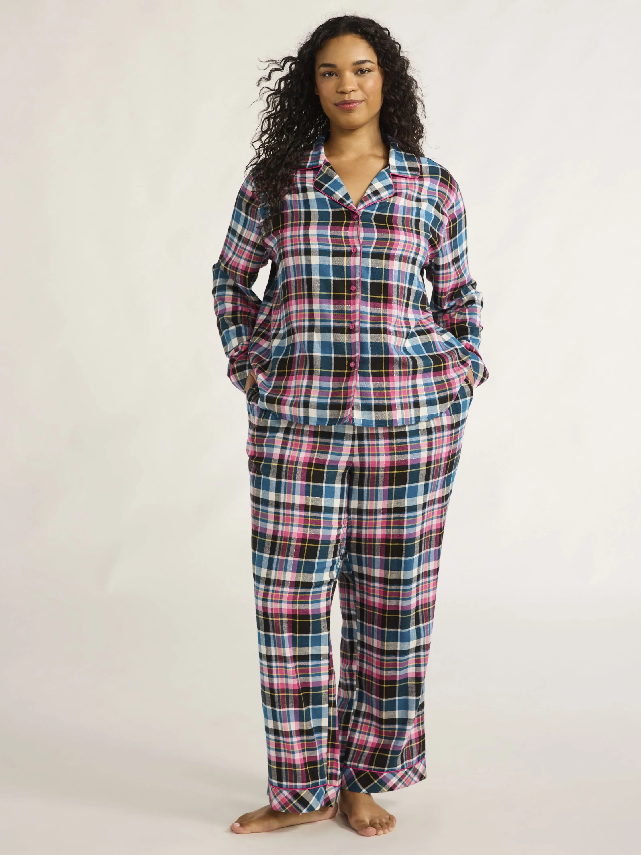 Joyspun Women's Flannel Long Sleeve Top and Pants Pajama Set, 2-Piece, Sizes XS-3X | Walmart (US)