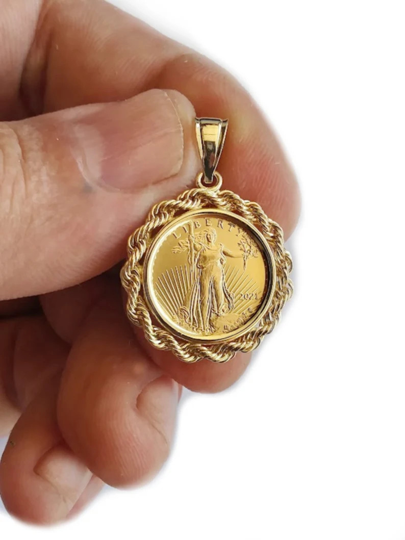 1/10 Oz Liberty Coin Pendant, American Eagle Coin Pendant, Liberty Fine Gold, 24k Fine Gold Eagle... | Etsy (US)