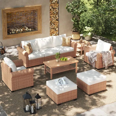 7 - Person Outdoor Wicker Seating Group With Cushions | Wayfair North America