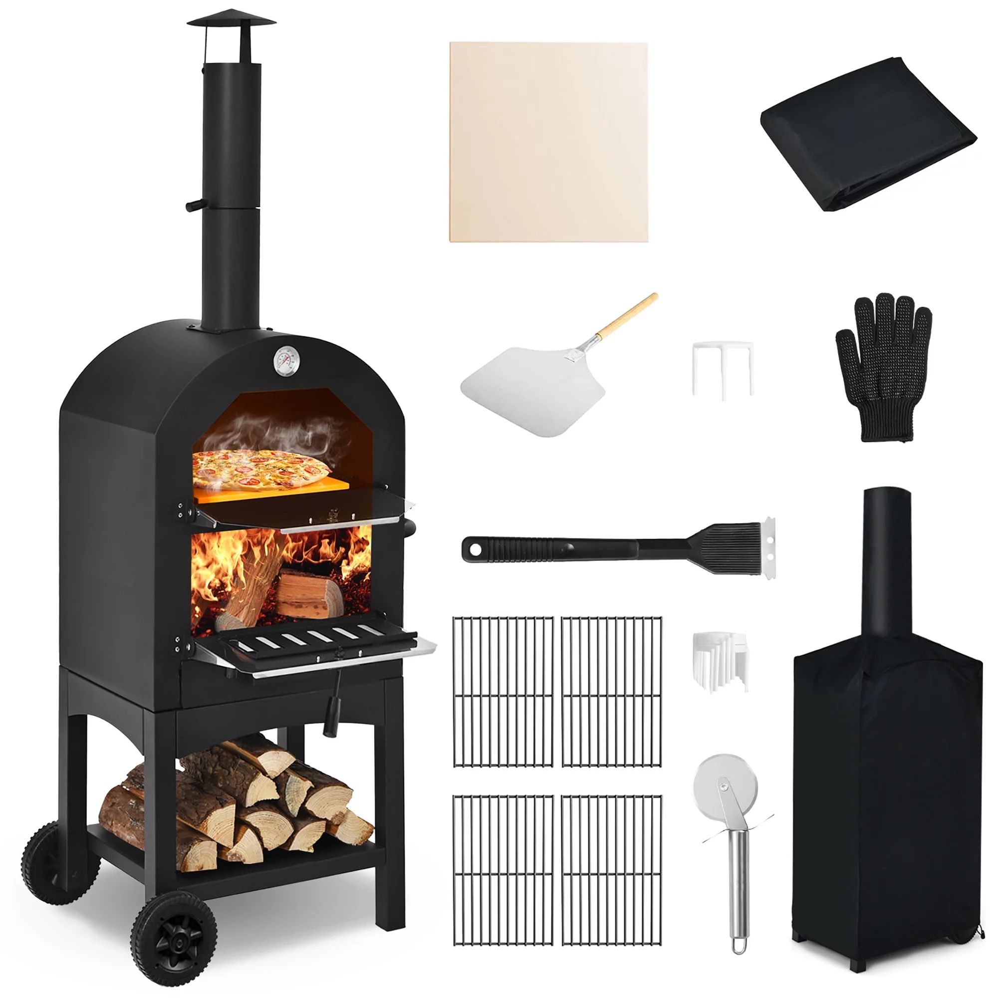 Costway Outdoor Pizza Oven Wood Fire Pizza Maker Grill w/ Pizza Stone & Waterproof Cover | Walmart (US)