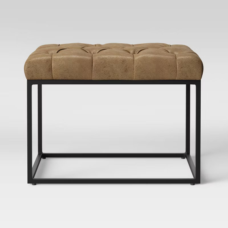 Trubeck Tufted Metal Base Ottoman Faux Leather Brown - Project 62™ | Target