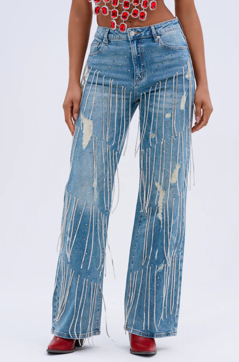 AKIRA Dripping In Jewels Relaxed Fit Denim Jeans | Size 33 | AKIRA
