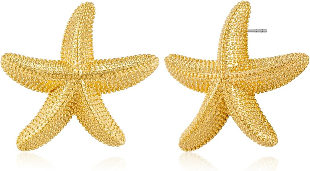 Chunky Gold Stud Earrings for Women Conch Seashell Starfish Earrings Boho Ocean Earrings Vintage ... | Amazon (US)
