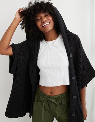 Aerie Hooded Ribbed Cape | American Eagle Outfitters (US & CA)