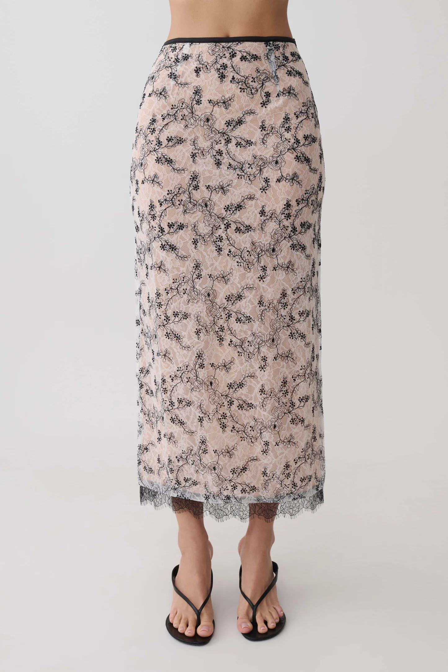Kimberly Lace Pencil Midi Skirt - Nude Lace | MESHKI US