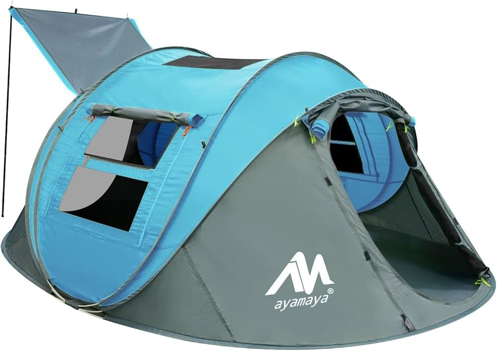 4 Person Pop Up Tents for Camping - AYAMAYA Upgraded Large Size & Skylight & Removable Rainfly & ... | Amazon (US)