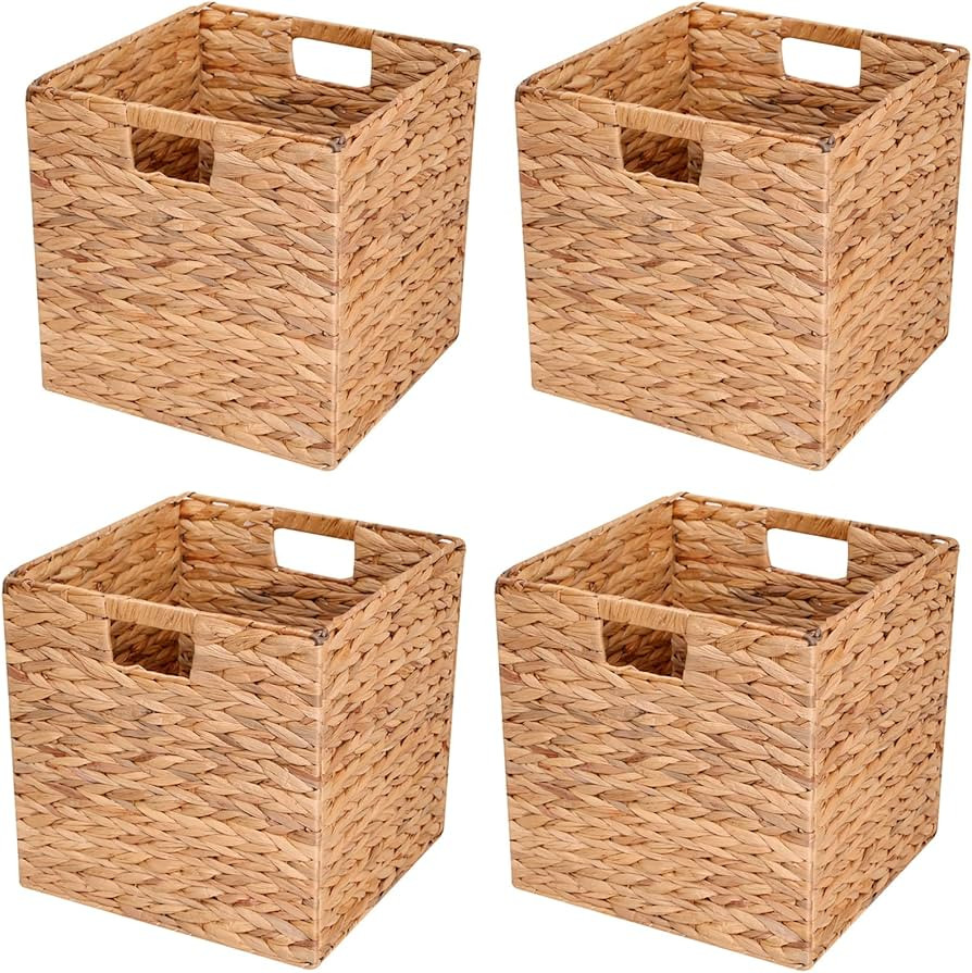 Water Hyacinth Storage Baskets,Woven Bins for Bathroom, Bedroom, Laundry, Pantry, Shelves,Set of ... | Amazon (US)