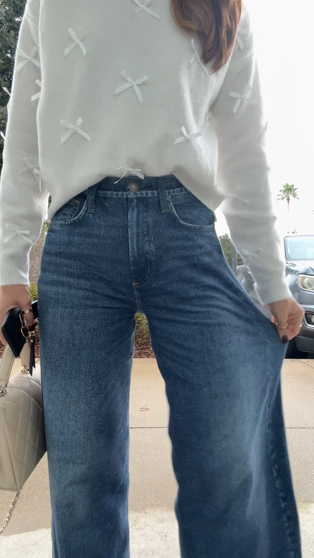 Walmart bow sweater in XXS. Sweatpant jeans in 23 - runs big so size down 1! Rag & Bone Miramar Sofie ankle length pants. Velvet ballet flats - I went up half a size per reviews. Holiday party outfit. Elevated casual. Casual outfit. My #ootd.

#LTKHoliday #LTKPetite #LTKSeasonal