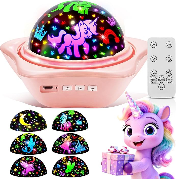 Unicorn Toys for Girls Gifts, \u30106 Films+93 Colors+Rechargeable\u3011Kids Night Light Projecto... | Amazon (US)