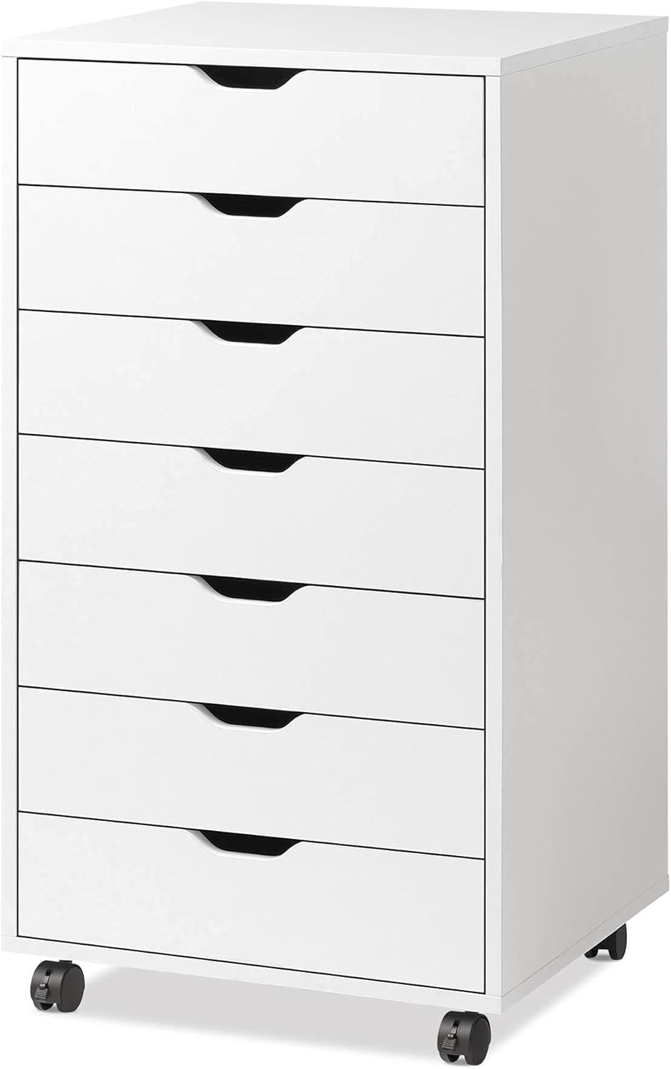 DEVAISE 7-Drawer Chest, Wood Storage Dresser Cabinet with Wheels, White | Amazon (US)