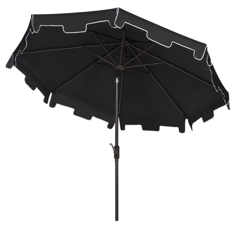Safavieh Zimmerman 9' Market Crank UV Resistant Umbrella, Black/White | Walmart (US)