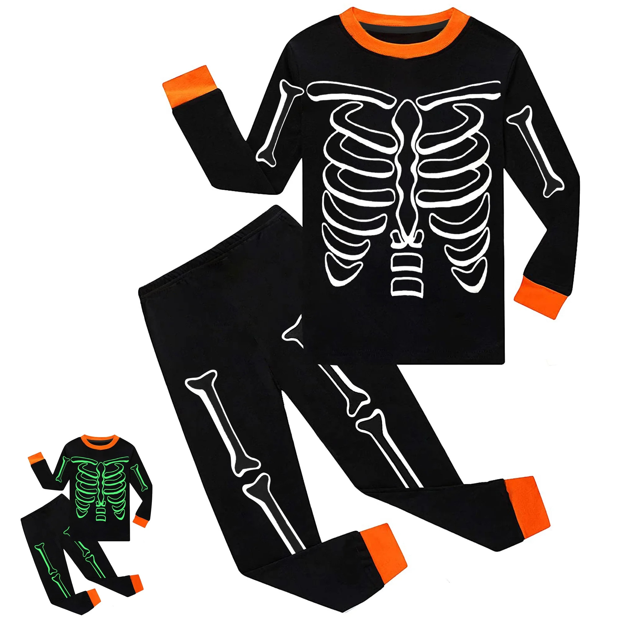 Rimyaw Family Sleepwear Sets, Little Boys Skeleton Halloween Pajamas, 2-Pack, Black | Walmart (US)