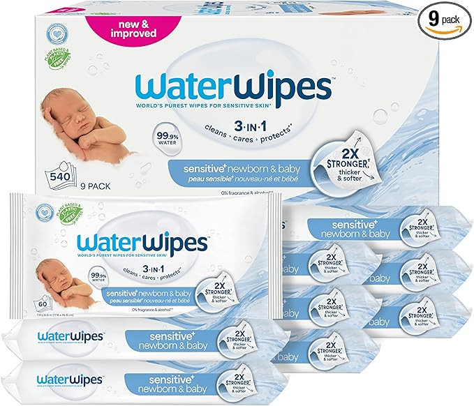 WaterWipes Sensitive+ Newborn & Baby Wipes, 3-In-1 Cleans, Cares, Protects, 99.9% Water, Unscente... | Amazon (US)