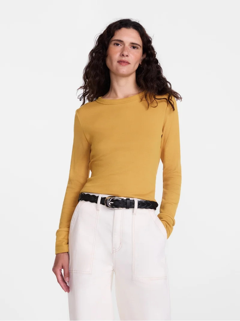 Scenario Women's and Women's Plus Rib Tee with Long Sleeves, Sizes XS-4X | Walmart (US)