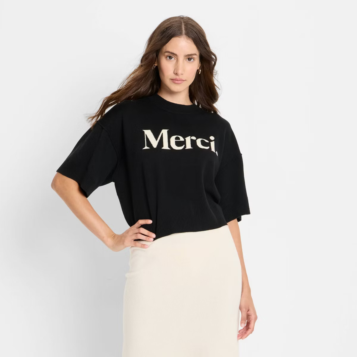 Women's Short Sleeve Merci Graphic Pullover Sweater - Future Collective Black | Target
