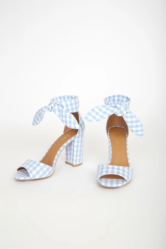 Covington Blue and White Gingham Ankle Strap Heels | Lulus (US)