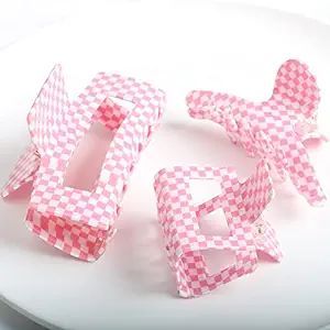 Checkered Hair Claw Clips,Pack of 3,Vintage Pink/White Checkered Claw Clips Cellulose Acetate Ban... | Amazon (US)