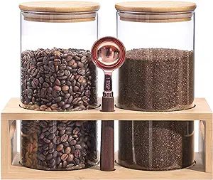 Glass Coffee Containers Airtight Coffee Bean Storage Jars with Shelf, 2Pcs 44oz Coffee Station Or... | Amazon (US)