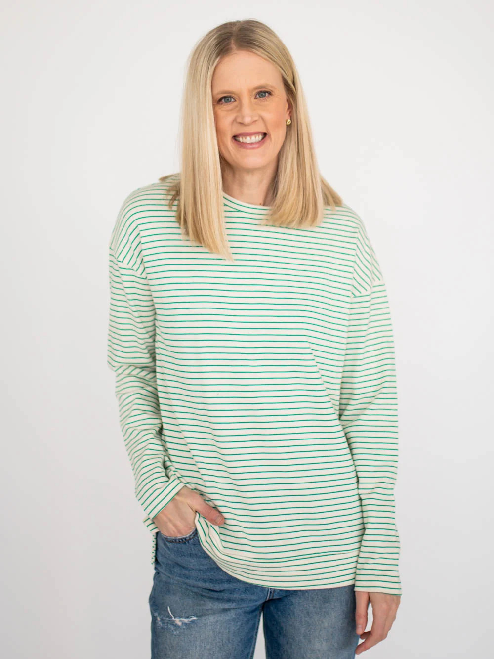Venice Striped Long Sleeve Tall Tee - Green | Amalli Talli