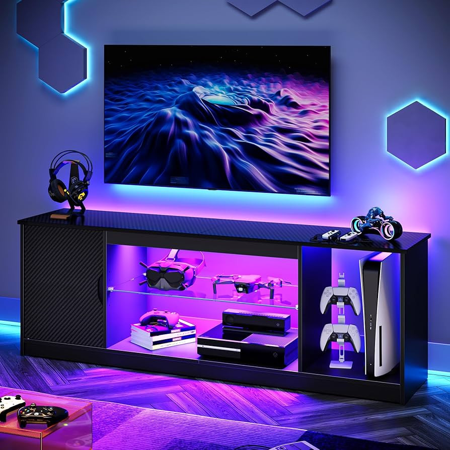 Bestier LED TV Stand for 55/60/65 Inch TV, Gaming Entertainment Center with Cabinet for PS5, Xbox... | Amazon (US)
