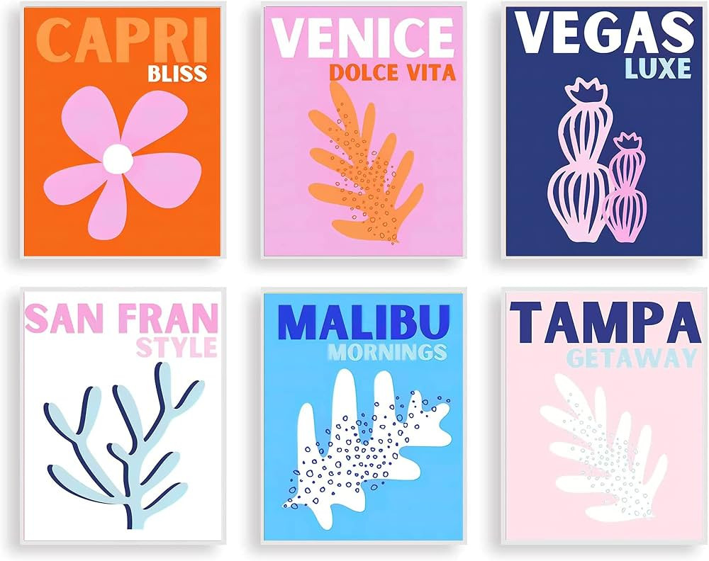 HOSUM ART Preppy Room Decor Aesthetic Hot Travel Canvas Wall Art for Teen Girls Bedroom Pink Coll... | Amazon (US)